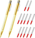 2 Pcs Tungsten Carbide Tip Scriber With 12 Replacement Marking Tip, Aluminium Magnet Carbide Scribe Tool etching Scribe Pen With Clip, Metal Engraving Pen for Glass / Ceramics / Hardened Steel(Gold)