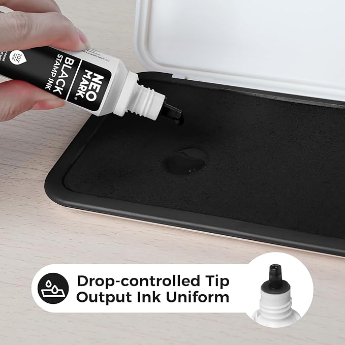 Premium Stamp Ink, Quick-Drying and AP-Certified Non-Toxic Refill Ink for Self-Inking Stamps, Date Stamps and Stamp Pads(Black, 1oz)