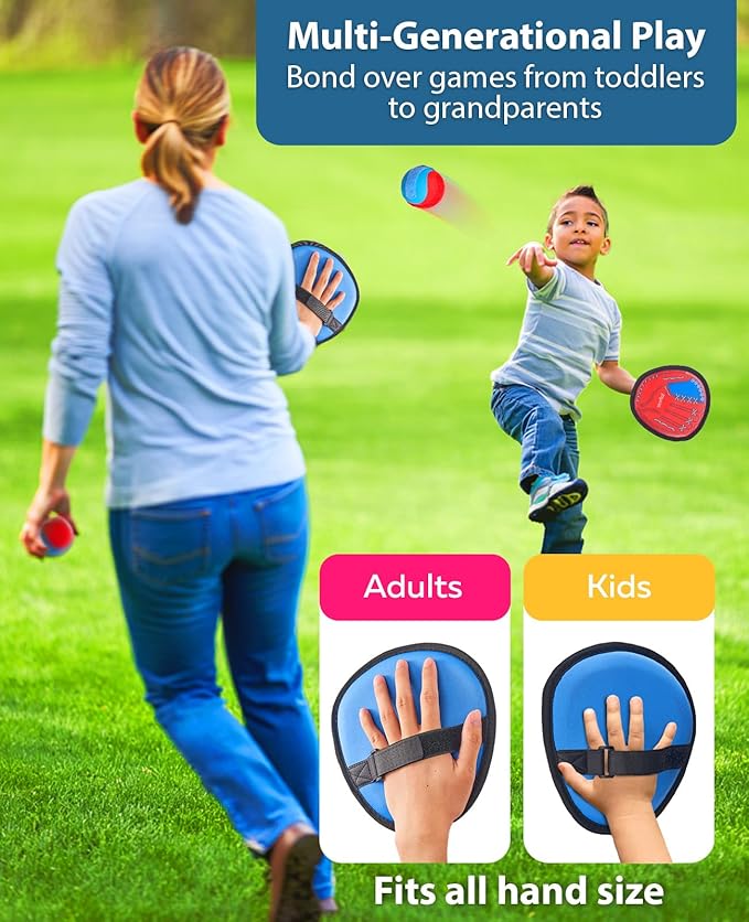 JoyCat Toss and Catch Ball Game Set,Toddler Baseball Glove,Beach Pool Yard Camping Games,Kids Outdoor Toys for Family, Birthday Gifts for 3 4 5 6 7 8 9 10+Year Old Boys Girls (2 Paddles 2 Balls)