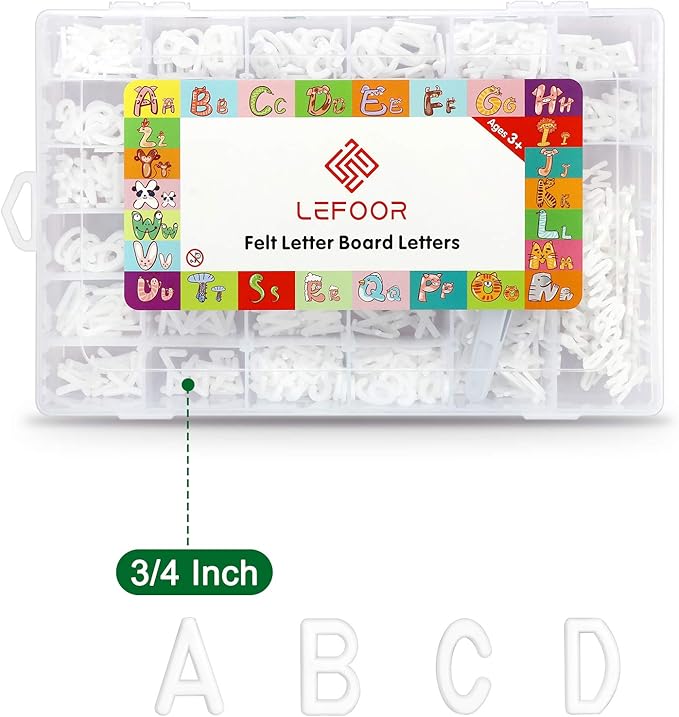 Letter Board Letters Only,698 PRE-Cut Characters (3/4 Inch,White) with Sorting Tray,Felt Letter Board Letters (Choice D)