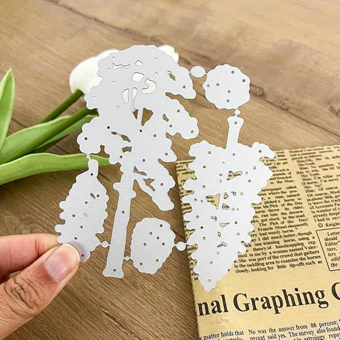 Lapoo Flowers Metal Cutting Die for Scrapbooking - Durable, Cut Stencils for DIY Scrapbook Photo Album Decorative Paper Card, Card Making Supplies, Embossing (A Set of Pine Trees 3.6 x 4.1 in)