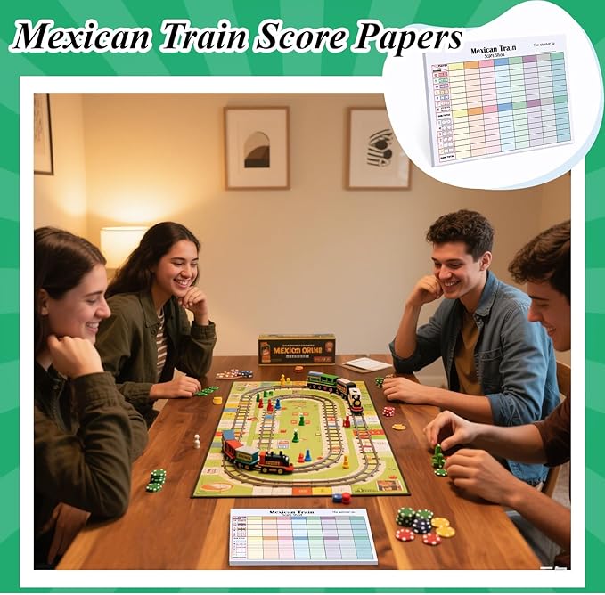 2 Pack 120 Sheets Mexican Train Score Pads Colorful Chicken Foot Dominoes Game Scorepad Adult Mexican Train Score Sheet Scoreboard Paper Record Clearly for Family Game (6.7 x 5 Inches)