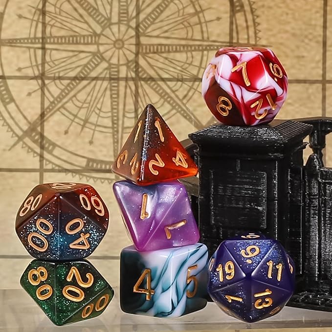CiaraQ DND Dice Set, Double-Colors Polyhedral Dice (42 Pieces) with 6 Pattern Bags and PU Leather Tray for Dungeons Dragons D&D RPG MTG Table Games