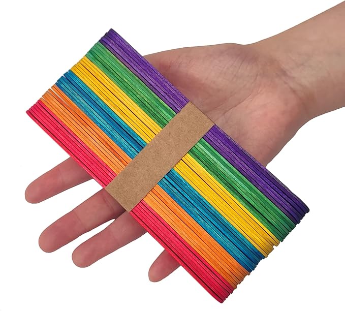 WISYOK 120 Pcs 6” Colored Jumbo Wooden Craft Sticks - Rainbow Wooden Popsicle Sticks for Creative Designs or Kids Education, Home Art Projects