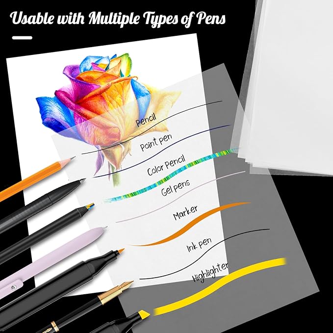 Tracing Paper 9x12 inch, 100 Sheets Transparent Vellum Paper for Tracing Pads, Translucent Tracing Paper for Pencil, Marker and Ink - Trace Images, Sketch, Preliminary Drawing, Overlays, Red