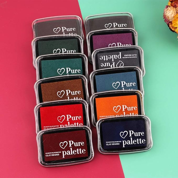Dizdkizd Ink Pad Set, European Vintage Color Pigment Ink Pad, 12 Colors High Ink Quantity Stamp Pads for Rubber Stamps, Paper, Scrapbooking, Wood Fabric and Craft Supplies