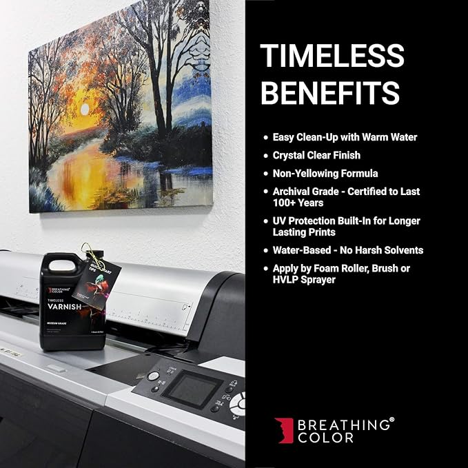 Breathing Color Timeless Archival Print Varnish - 1 Quart, Matte Finish, Professional Quality Canvas Coating, Water Based UV Protection, No Glare Finish, 100+ Years Certified Archival