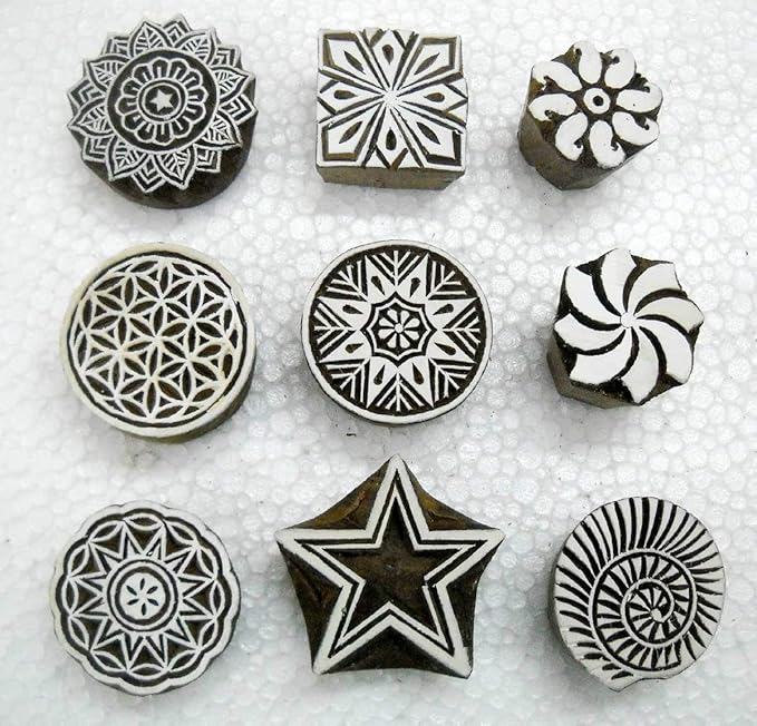 Wholesale Lot of Nine Beautiful Wooden Block Stamps/Tattoo/ 100% Handcarved Indian Textile Printing Blocks