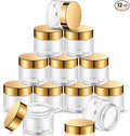 SATINIOR 12 Pack 16 oz Plastic Container Jars with Lids Round Clear Travel Cosmetic Container Slime Jars for Toiletries, Lotion, Cream, Ointments, Makeup, Rhinestone, Samples, Kitchen Storage(Gold)