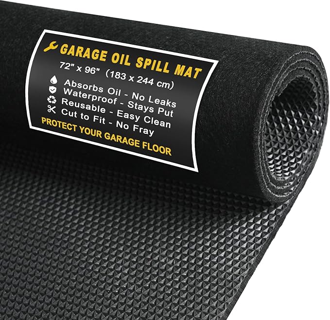 Golener Oil Spill Mat - Garage Floor Mat, Absorbent Oil Pad, Premium Rubber Mat, Waterproof, Contain Liquid, Protect Garage Surface from Spill & Stain, Reusable, Washable, Durable, Black, 72” x 96”