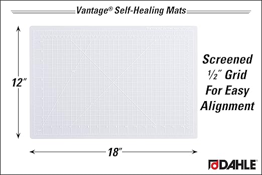 Dahle Vantage 10681 See-Through Premium Self-Healing Cutting Mat, 12"x18", 1/2" Grid, 5 Layers for Max Healing, Perfect for Crafts & Sewing, Clear