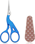 BIHRTC 3.6Inch Embroidery Vintage Stork Scissors Sharp Tip Stainless Steel Scissors with Leather Cover for Threading Cross Stitch Cutting Sewing Handcraft Craft Art Work