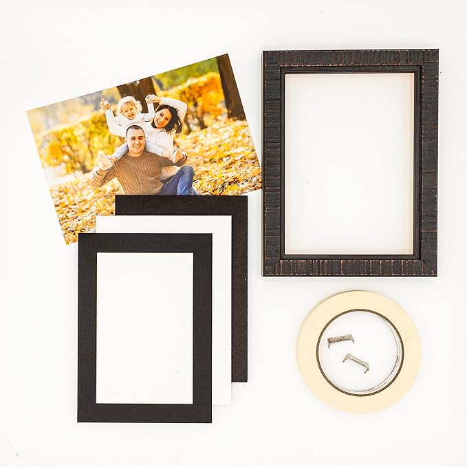 5x7 Mat for 8.5x11 Frame - Precut Mat Board Acid-Free Show Kit with Backing Board, and Clear Bags Textured Black 5x7 Photo Matte For a 8.5x11 Picture Frame Matboard for Framing, Pack of 25 Mats