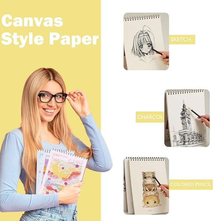 Sketch Pad 8 x 11.5, Cute Spiral Notebook - Yellow Sketch Book Spiral Bound, 45 Sheets (90 Pages) 68lb/100gsm - Sketch Pads for Drawing, Kids, Teens, Adults, Artists (Orange)