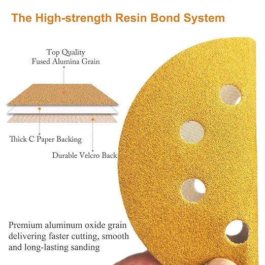 5-Inch 8-Hole Hook and Loop Sanding Discs 150-Grit Random Orbit Sandpaper, 50-Pack