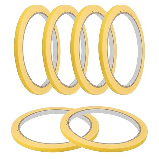 MECCANIXITY Masking Tape 0.2 Inch x 21 Yard Painter's Tape Yellow Paint Tapes for DIY Crafts Arts Drawing Decoration Labeling Car Painting Artist Teachers, Pack of 6