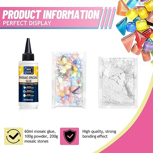 Mosaic Grout, with Tile Tools, Mosaics Tile Accessories – Essential for Handmade Grouting and Perfect for DIY Craft Projects (White, Mosaic Tool Kit)