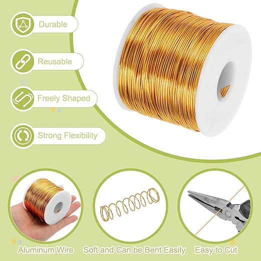 MECCANIXITY 18 Gauge Anodized Aluminum Craft Wire Bendable Bonsai Training Wire 492 Feet 1mm for Sculpting Crafts Wreath Floral Beading Jewelry Making, Yellow