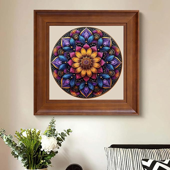Wooden Puzzles for Adults, Mandala Jigsaw Puzzles 200 Piece, Unique Shapes Family Reunion Puzzle, Exquisite Packaging, Best Gift for Adults and Kids, Family Game, 11.2x11.2 in