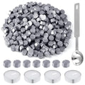 500 Pcs Silver Wax Seal Beads Octagon Sealing Wax Beads with 4 Pcs Tea Candles and 1 Pcs Wax Melting Spoon for Crafts Letter Wine Greeting Cards Sealing