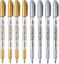 MYARTOOL Metallic Marker Pens, Gold and Silver Metallic Permanent Markers for Artist Illustration, Crafts, Gift Card Making, Scrapbooking, Fabric, DIY Photo Album, Value Set of 8