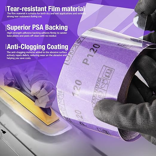 1000 Grit PSA Purple Film Ceramic Sandpaper Roll, 2-3/4" Wide Continuous 20 Yard Longboard Sanding Roll Wet Dry Sanding Blocks Self Adhesive Sticky Back Sanding Sheets for Woodworking Automotive