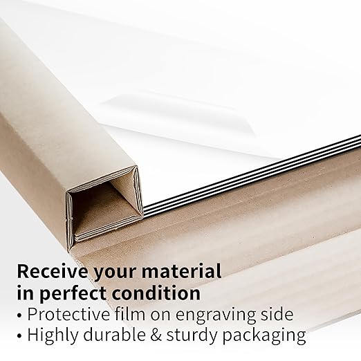 Trotec TroLase | 12"x24"x1/16", 4 Pcs | Gloss White/Black | 2 Ply | Modified Acrylic | Laser Engraving Double Color Plastic Sheet | Engraving Blanks for Laser, Saw, Guillotine | Made in USA