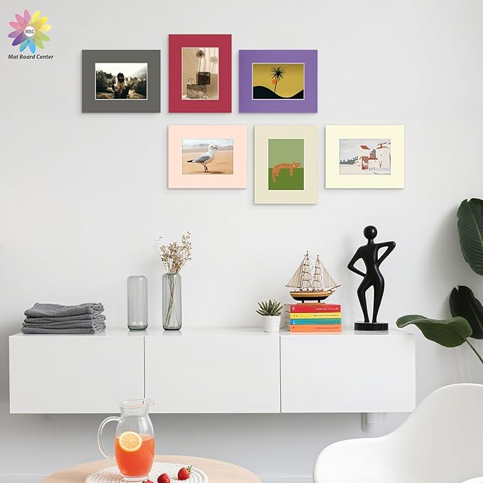 Mat Board Center, Pack of 50, 8x10 for 5x7 Mixed Color Mats - Acid Free, 4-ply Thickness, White Core - for Pictures, Photos, Framing
