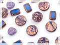 2.1oz (60g) of Glass Focal Bead Mix with Roses, Table-Cut and Cracked Czech Beads, PG Blue Copper Violet