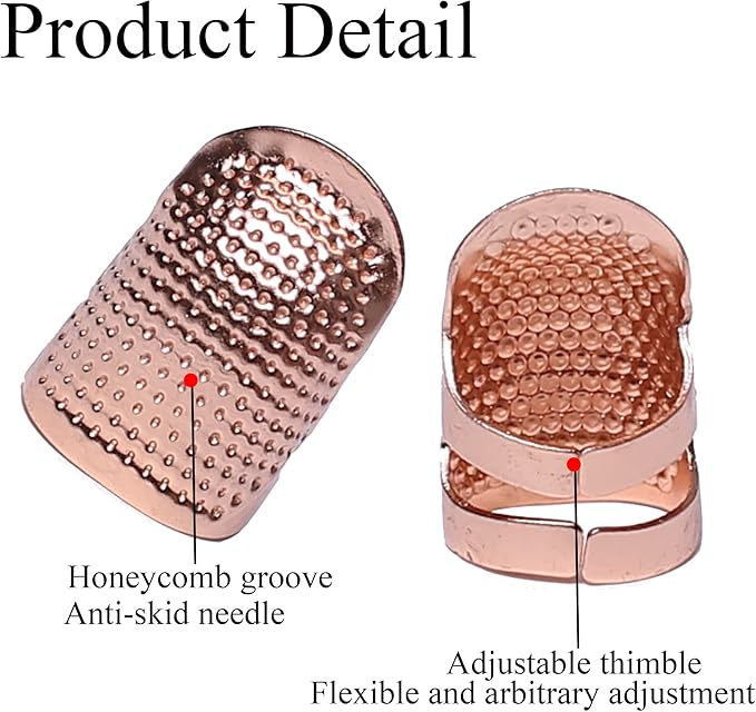 J.CARP 4Pcs Sewing Thimble, Metal Rose Gold Color Sewing Thimble Finger Protector, Adjustable Finger Shield Ring Fingertip Thimble Sewing Quilting Craft, Accessories DIY Sewing Tools (2 Sizes, S/M)