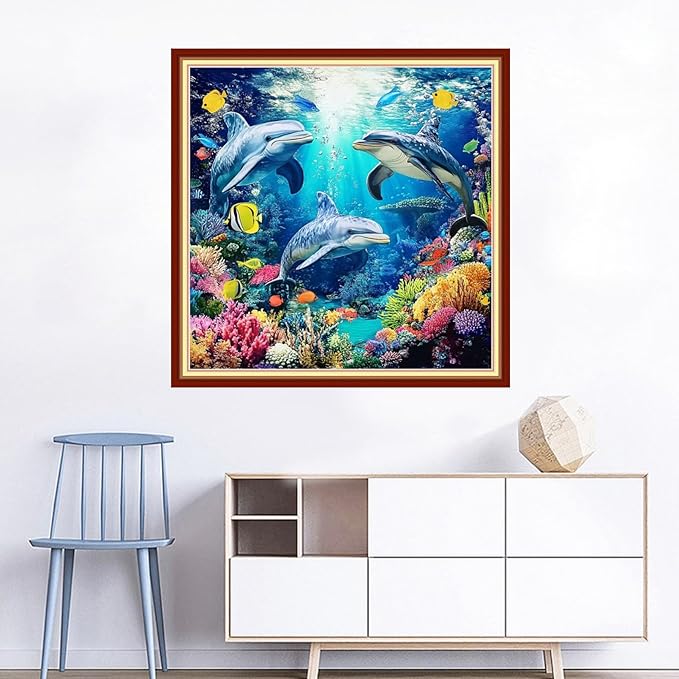 Joyhoor Cross Stitch Kits for Beginners Stamped Cross-Stitch Supplies Needlework preprint Embroidery Kits for Adults DIY Needlepoint Kits Embroidery Patterns 11CT-Underwater World 18x18 inchs