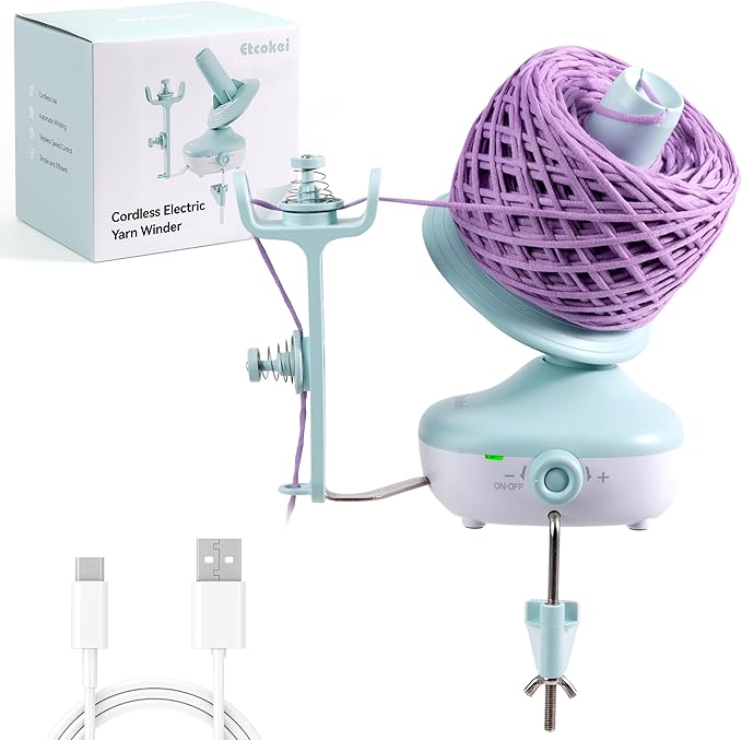 Etcokei Cordless Yarn Winder, Rechargeable Electric Yarn Ball Winder with 2200mAh Battery, Compact Yarn Cake Winder for Crocheting, Smart Automatic Yarn Spinner, Ideal Helper for Craft Lovers(Mint)