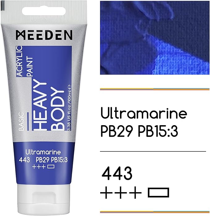 MEEDEN Acrylic Paint Ultramarine Blue: 100ml/3.38oz Heavy Body Acrylic Paint Tube Bundled with Additional Titanium White Color for Art Craft Painting