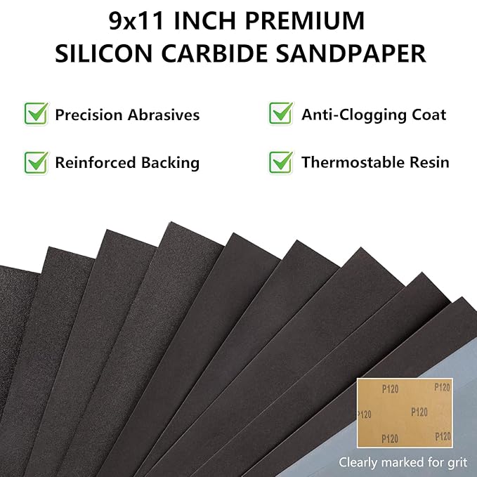 1000 Grit Sandpaper, 9 x 11 Inch Wet Dry Sand Paper Hand Abrasive Sanding Sheets for Wood Metal Automotive Sanding and Polishing, Fine - 10 Sheets