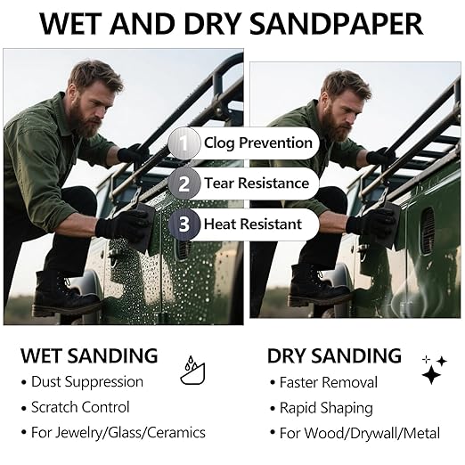 100 Grit Sandpaper, 9 x 11 Inch Wet Dry Sand Paper Hand Abrasive Sanding Sheets for Wood Metal Automotive Sanding and Polishing, Coarse - 10 Sheets