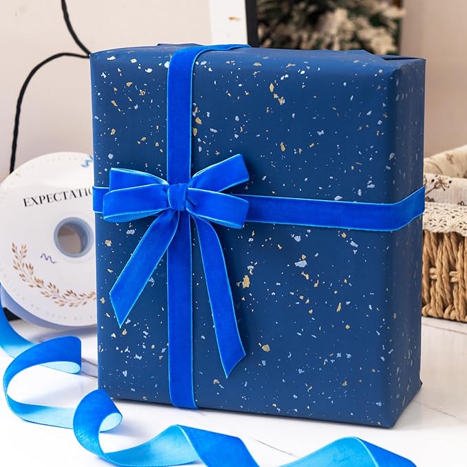 Blue Velvet Ribbon 3/8'' 2 Rolls Total 30 Yards, Use for Gift Wrapping, Christmas Tree, Wreath Decoration, DIY Crafts (Royal Blue, Light Blue)