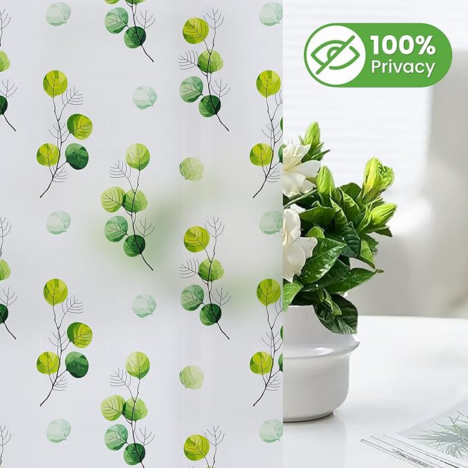 DKTIE Eucalyptus Leaves Stained Glass Window Film with Installation Tools, INS Style Window Privacy Film Decorative, Nordic Style for Home Decor (S541, 35.4'' x 78.7'')