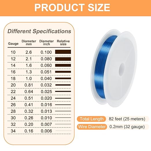 HARFINGTON 82ft Jewelry Wire, 32 Gauge (0.2mm) Brass Craft Soft Metal Tarnish Resistant Copper Beading Wire for Jewelry Making Supplies Crafting, Blue