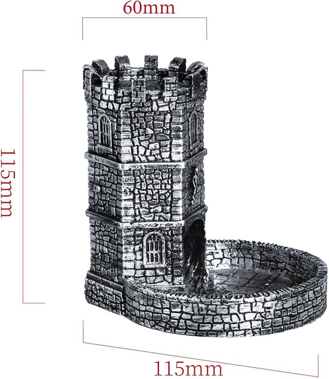 Castle DND Dice Tower, Wall Carving Dice Rolling Tower for Role Playing Game | Easy Roller Perfect for Board Game, D&D and RPG (Ancient Silver)