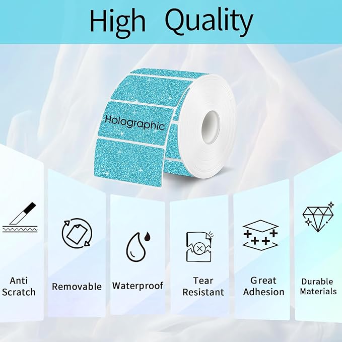 3x2 Inch Holographic Thermal Labels Stickers, Glitter Waterproof Direct Thermal Sticker Labels for Barcode, Mailing, DIY Design- 200 Pcs/Glitter Blue