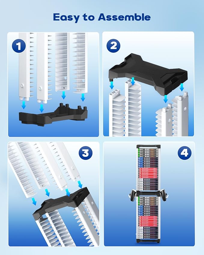 Nargos Video Game Storage Tower for PS5/ PS4/ PS3/ PS2/ PSP/Xbox One/Xbox 360 and Xbox Series X/S/Wii/Wii U/Switch/Switch 2 Game Cases, DVD and Blu-Ray Disks Holder Organizer (46 PCS)