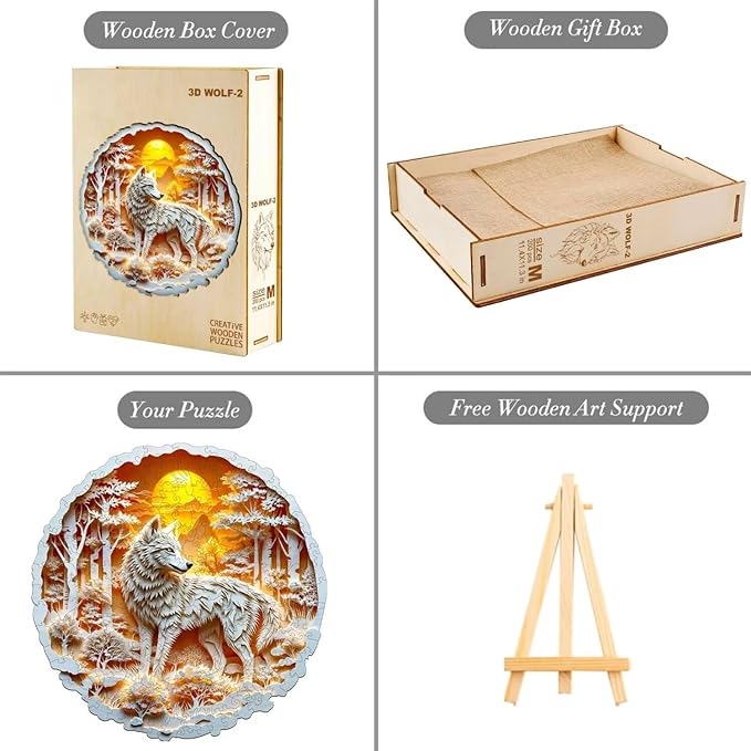 Wooden Puzzles for Adults, 3D Wolf Wooden Puzzles 200 Pieces, Unique Animal Shaped Wood Challenging Jigsaw Puzzles Gifts for Adults, 11.4x11.4in
