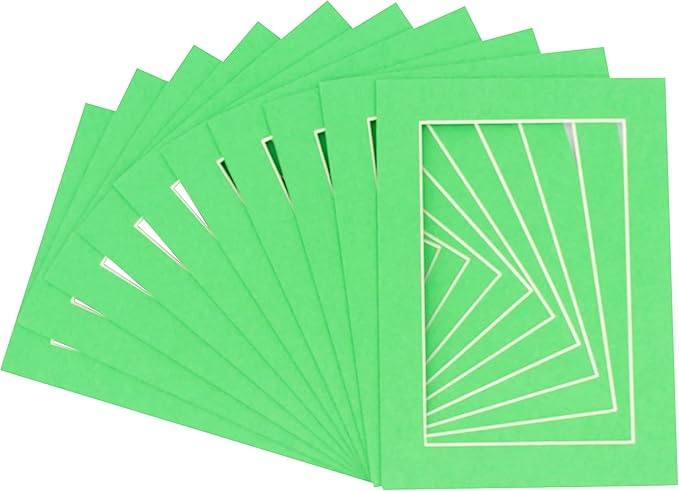 5.5x8.5 Mat for 8.5x11 Frame - Precut Mat Board Acid-Free Bright Green 5.5x8.5 Photo Matte for a 8.5x11 Picture Frame, Matboard for Family Photos, Show Kits, Art, Picture Framing, Pack of 100 Mats