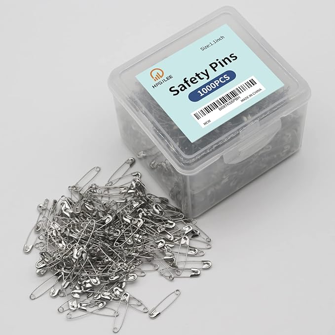 1000 Pcs Assorted Safety Pins, 1.1 Inch Rust-Resistant Steel Wire Silver Sewing Pins for Clothes & Crafts Use
