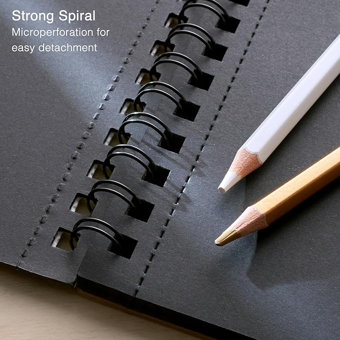 ARTISTIC EYE 9x12 Premium Black Paper Pads, Spiral Bound Sketchbook, Pack of 2, 70 Sheets (150g/m2), Acid-Free Drawing Paper, Ideal for Kids, Teens & Adults