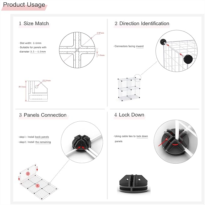 35Pcs Cube Wire Connector replacement for Cube Storage Modular Closet Organizer and Metal Grid Shelving or Pet Animal Playpen (Black)