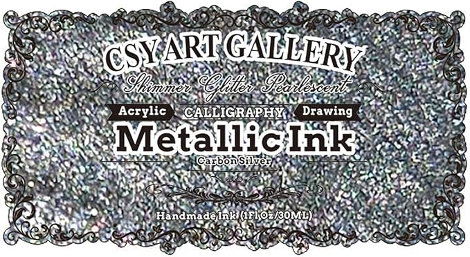 CSY Art Gallery Metallic Acrylic Paint Ink-Alcohol Inks -Crafts Paints Fast-Drying, Permanent Inks for Epoxy Resin, Tumblers, Fluid Art Painting, Glass, Metal, and More (Carbon Silver)