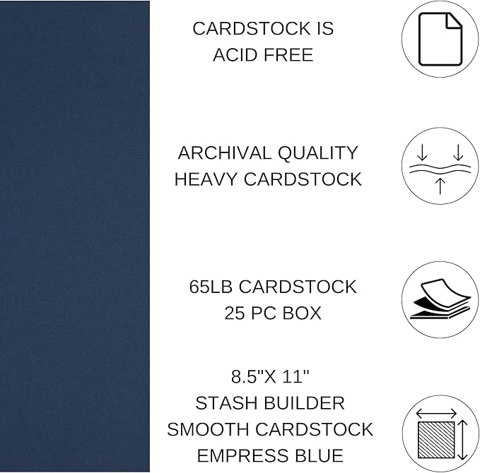 PA Paper Accents Stash Builder Cardstock 8.5" x 11" Empress Blue, 65lb Colored cardstock Paper for Card Making, Scrapbooking, Printing, Quilling and Crafts, 25 Piece Pack