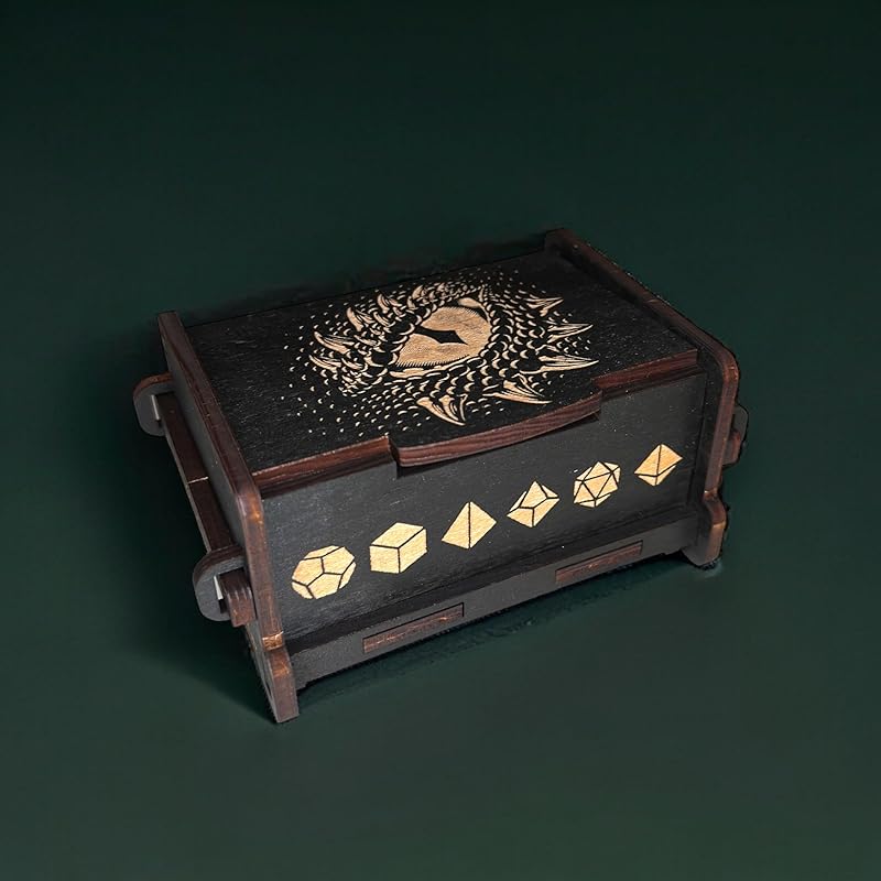 Dice Box - BLACK - 6x4x3 Also holds jewelry and great for desks and desk top items (Dragons Eye)