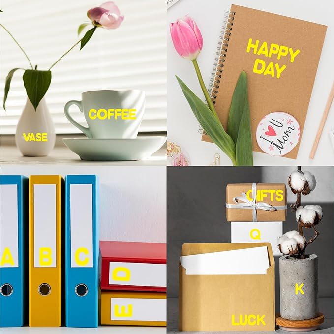 Starboling Letter Stickers, 1/2 inch Yellow Alphabet Stickers, Self-Adhesive Vinyl for Mailbox Numbers, Bulletin Boards & Home Decor
